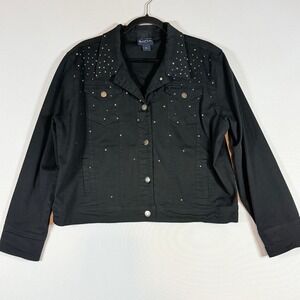 Las Olas XL Denim Jacket Black Womens Rhinestone Whimsical Western Sparkle‎ Glam